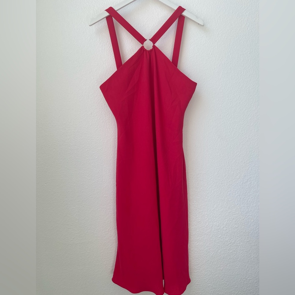 Evan Picone Vintage Red Pink Halter Strap 1990 Pencil Style Cocktail Dress sz 14